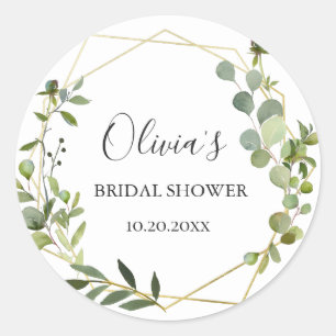 Modern Eucalyptus Geometric Frame Bridal Shower Classic Round Sticker