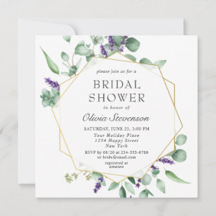 Modern Eucalyptus Geometric Frame Bridal Shower Invitation