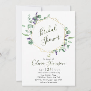 Modern Eucalyptus Geometric Frame Bridal Shower Invitation