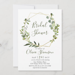 Modern Eucalyptus Geometric Frame Bridal Shower Invitation
