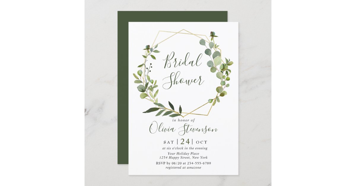 Modern Eucalyptus Geometric Frame Bridal Shower Invitation Zazzle