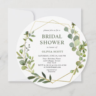 Modern Eucalyptus Geometric Frame Bridal Shower Invitation