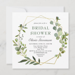 Modern Eucalyptus Geometric Frame Bridal Shower Invitation