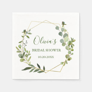 Modern Eucalyptus Geometric Frame Bridal Shower Napkin