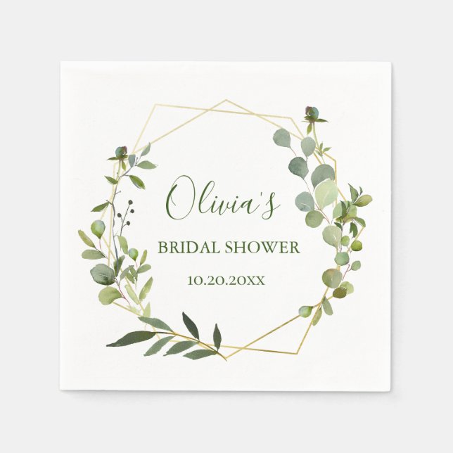 Modern Eucalyptus Geometric Frame Bridal Shower Napkin (Front)