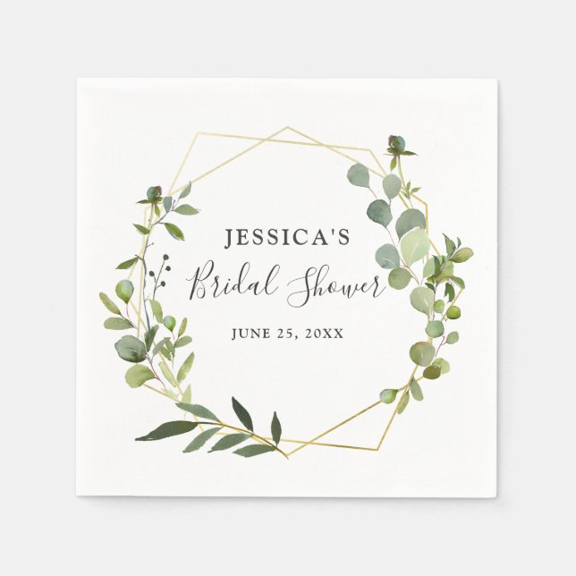Modern Eucalyptus Geometric Frame Bridal Shower Napkin (Front)