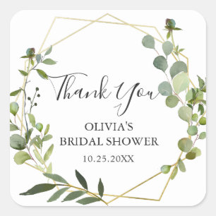 Modern Eucalyptus Geometric Frame Bridal Shower Square Sticker