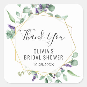 Modern Eucalyptus Geometric Frame Bridal Shower Square Sticker