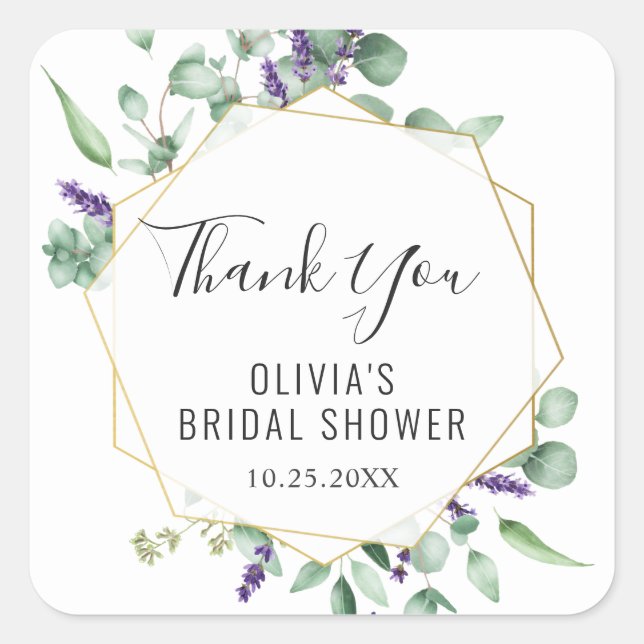 Modern Eucalyptus Geometric Frame Bridal Shower Square Sticker (Front)