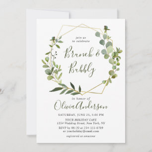 Modern Eucalyptus Geometric Frame Brunch & Bubbly Invitation