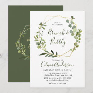 Modern Eucalyptus Geometric Frame Brunch & Bubbly Invitation