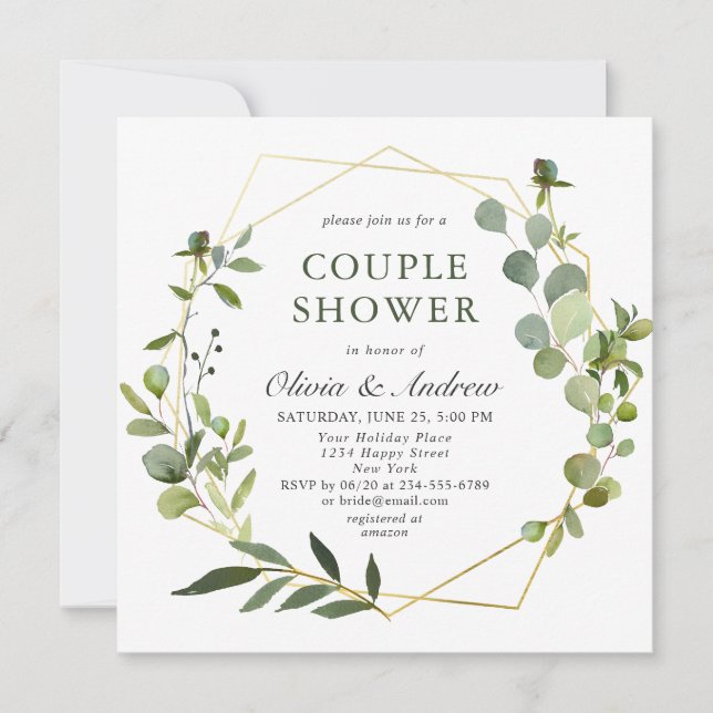 Modern Eucalyptus Geometric Frame COUPLE SHOWER Invitation (Front)