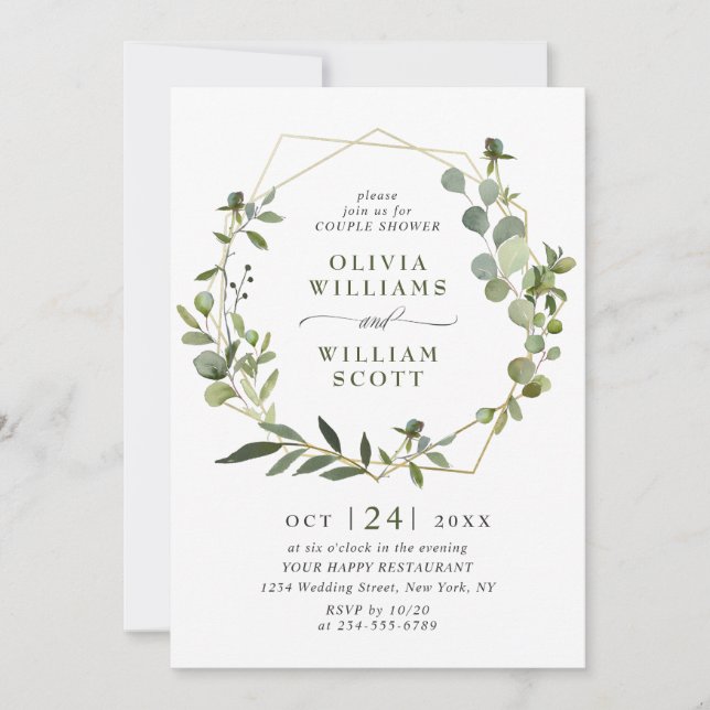 Modern Eucalyptus Geometric Frame COUPLE SHOWER Invitation (Front)