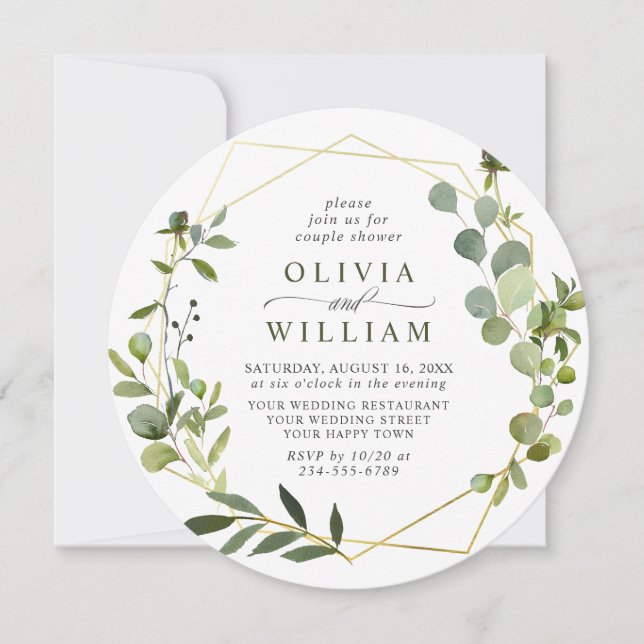 Modern Eucalyptus Geometric Frame COUPLE SHOWER Invitation (Front)