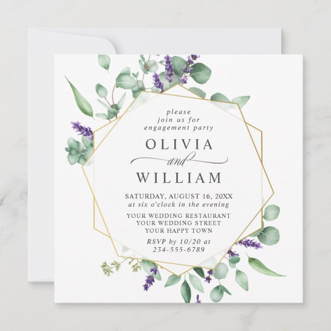 Modern Eucalyptus Geometric Frame ENGAGEMENT PARTY Invitation (Front)