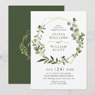 Modern Eucalyptus Geometric Frame ENGAGEMENT PARTY Invitation