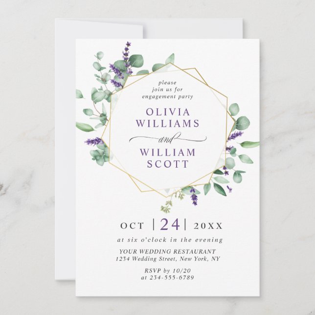 Modern Eucalyptus Geometric Frame ENGAGEMENT PARTY Invitation (Front)