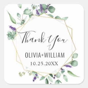 Modern Eucalyptus Geometric Frame Floral Wedding Square Sticker