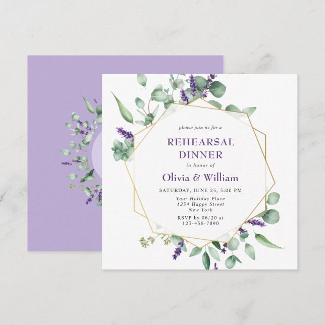 Modern Eucalyptus Geometric Frame REHEARSAL DINNER Invitation (Front/Back)