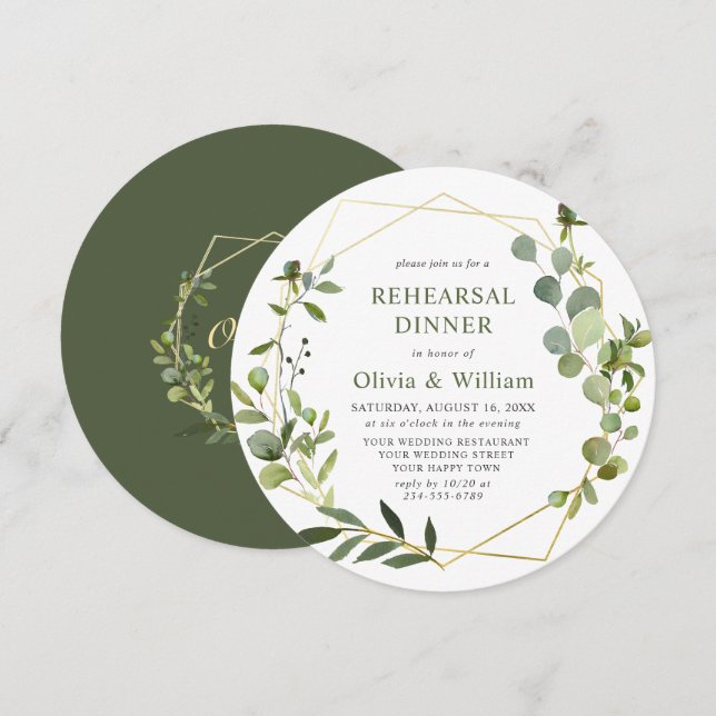 Modern Eucalyptus Geometric Frame REHEARSAL DINNER Invitation (Front/Back)