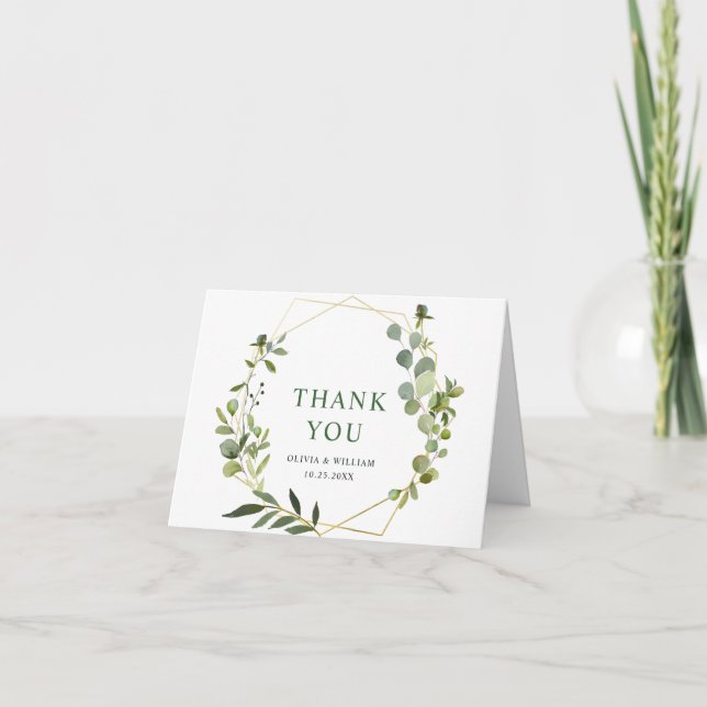 Modern Eucalyptus Geometric Frame Thank You Card (Front)