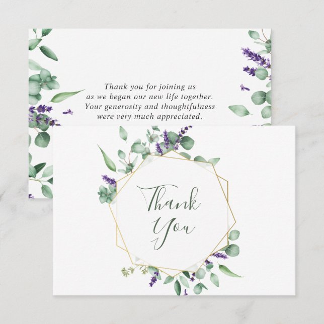 Modern Eucalyptus Geometric Frame Thank You Card (Front/Back)