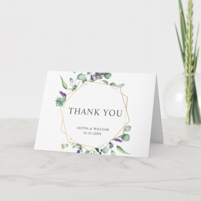 Modern Eucalyptus Geometric Frame Thank You Card (Front)