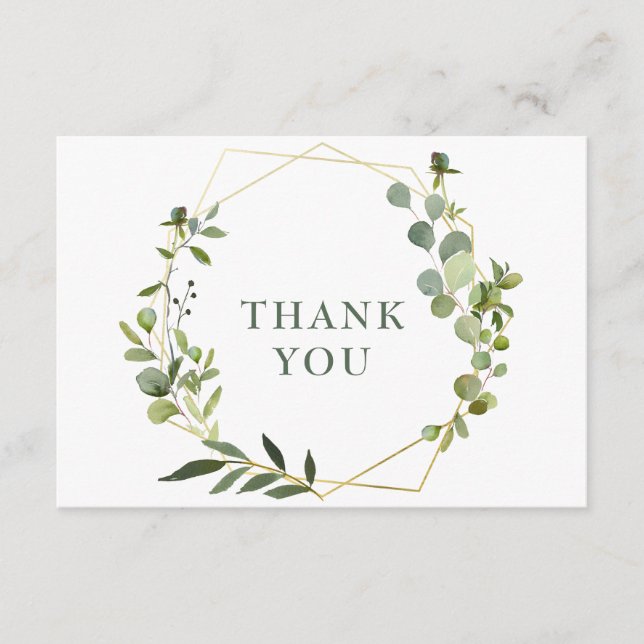 Modern Eucalyptus Geometric Frame Thank You Card (Front)