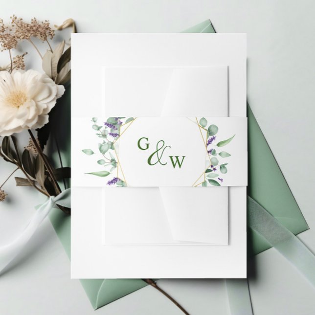 Modern Eucalyptus Geometric Frame Wedding Invitation Belly Band (Creator Uploaded)