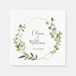 Modern Eucalyptus Geometric Frame Wedding Paper Napkin