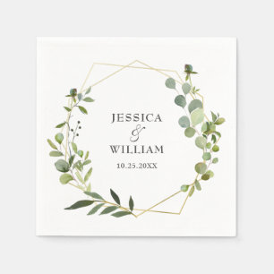 Modern Eucalyptus Geometric Frame Wedding Paper Napkin