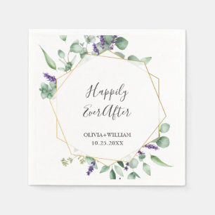 Modern Eucalyptus Geometric Frame Wedding Paper Napkin