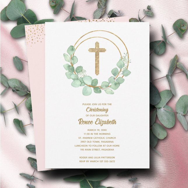 Modern Eucalyptus Girl Christening Invitation (Creator Uploaded)