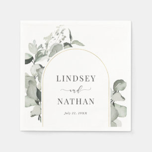 Modern Eucalyptus Gold Arch Wedding Napkin