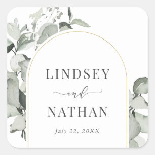 Modern Eucalyptus Gold Arch Wedding Square Sticker
