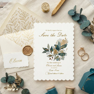 Modern Eucalyptus Gold Foil Botanical Watercolor Save The Date