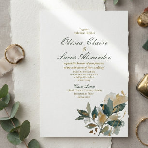 Modern Eucalyptus Gold Foil calligraphy watercolor Invitation