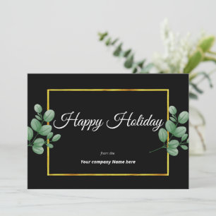 Modern Eucalyptus gold frame Business Holiday Card