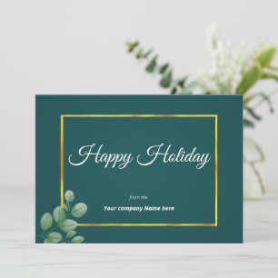 Modern Eucalyptus gold frame Business Holiday Card