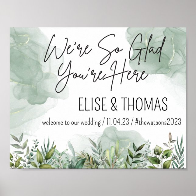 Modern Eucalyptus Green Foliage Wedding Welcome Poster (Front)