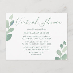 Modern Eucalyptus Green Watercolor Virtual Shower Postcard
