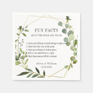 Modern Eucalyptus Greenery Fun Facts Wedding Napkin