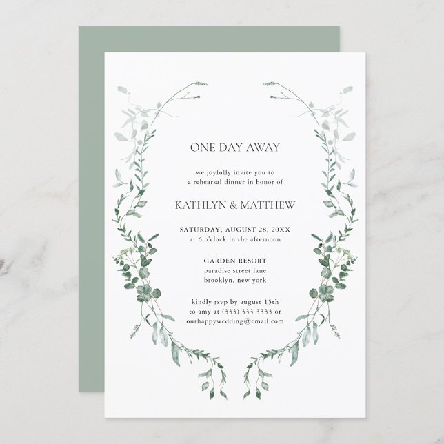Modern Eucalyptus Greenery Garden One Day Away Invitation (Creator Uploaded)