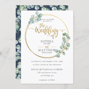 Modern Eucalyptus Greenery Gold Frame Wedding Invitation