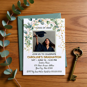 Modern Eucalyptus Greenery Grad Party Invitation