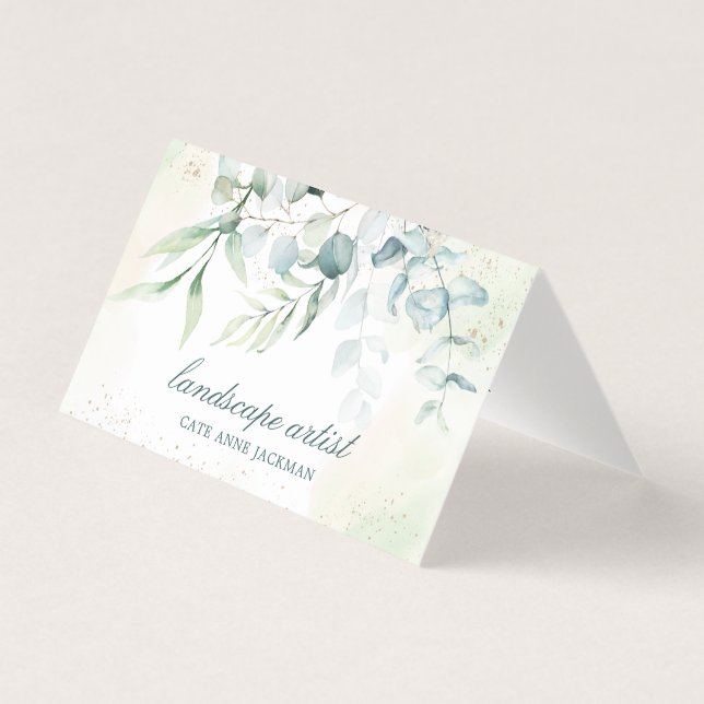 Modern Eucalyptus Greenery QR Code Elegant Business Card (Front)