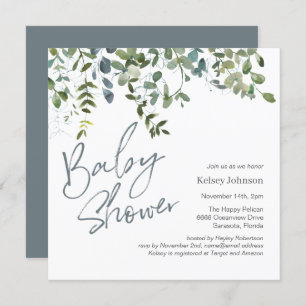 Modern Eucalyptus Greenery Script Baby Shower Invitation