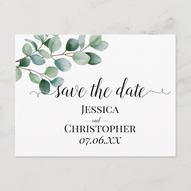 Modern Eucalyptus Greenery Wedding Announcement Postcard (Front)