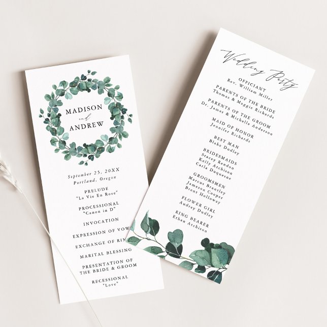 Modern Eucalyptus Greenery Wedding Ceremony Programme (Creator Uploaded)