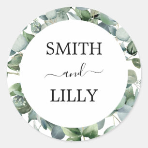 modern eucalyptus greenery wedding classic round sticker